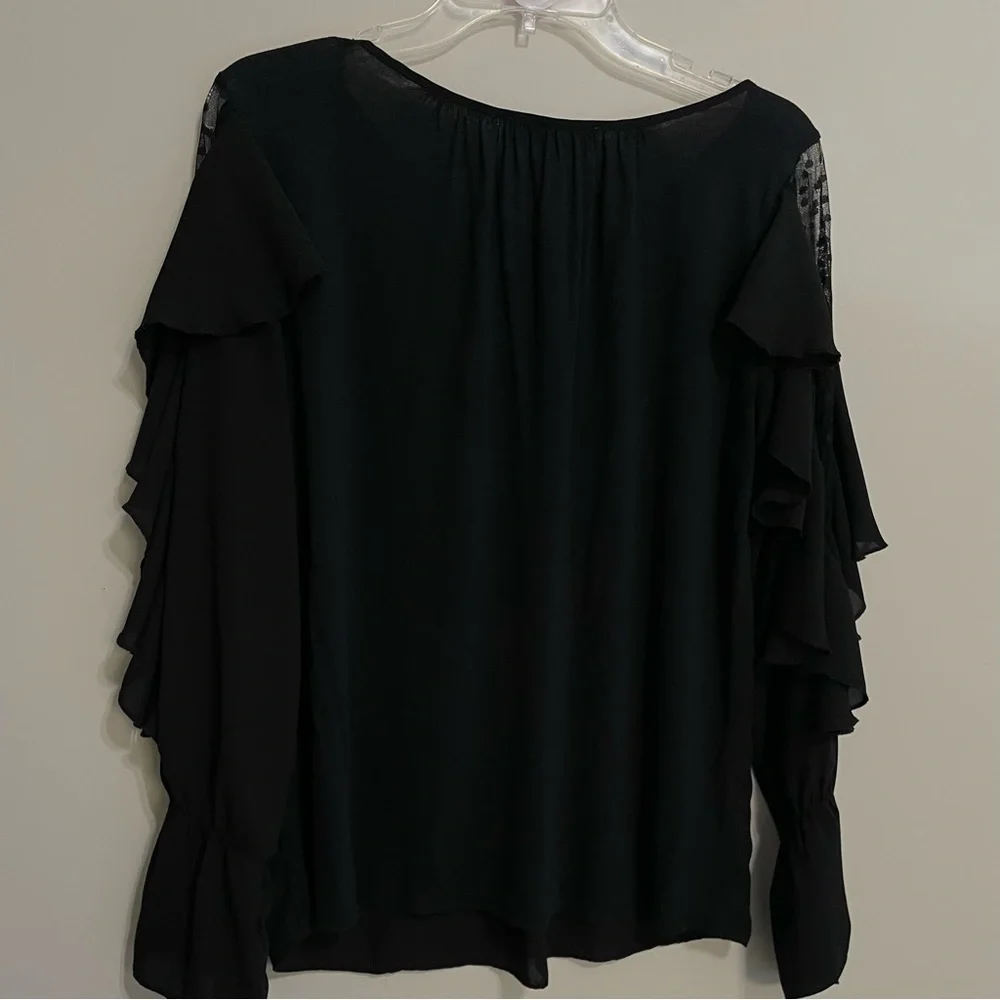 LOFT Black Ruffle Sleeve Blouse~ Size‎ Small  Evening out  or Elegant Casual